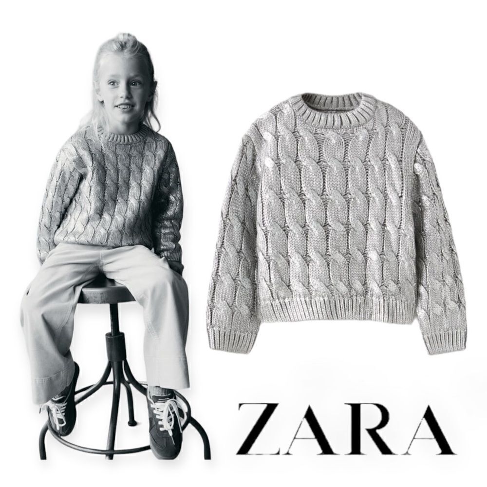 ZARA Kids | Silver | RHINESTONE CABLE KNIT SWEATER